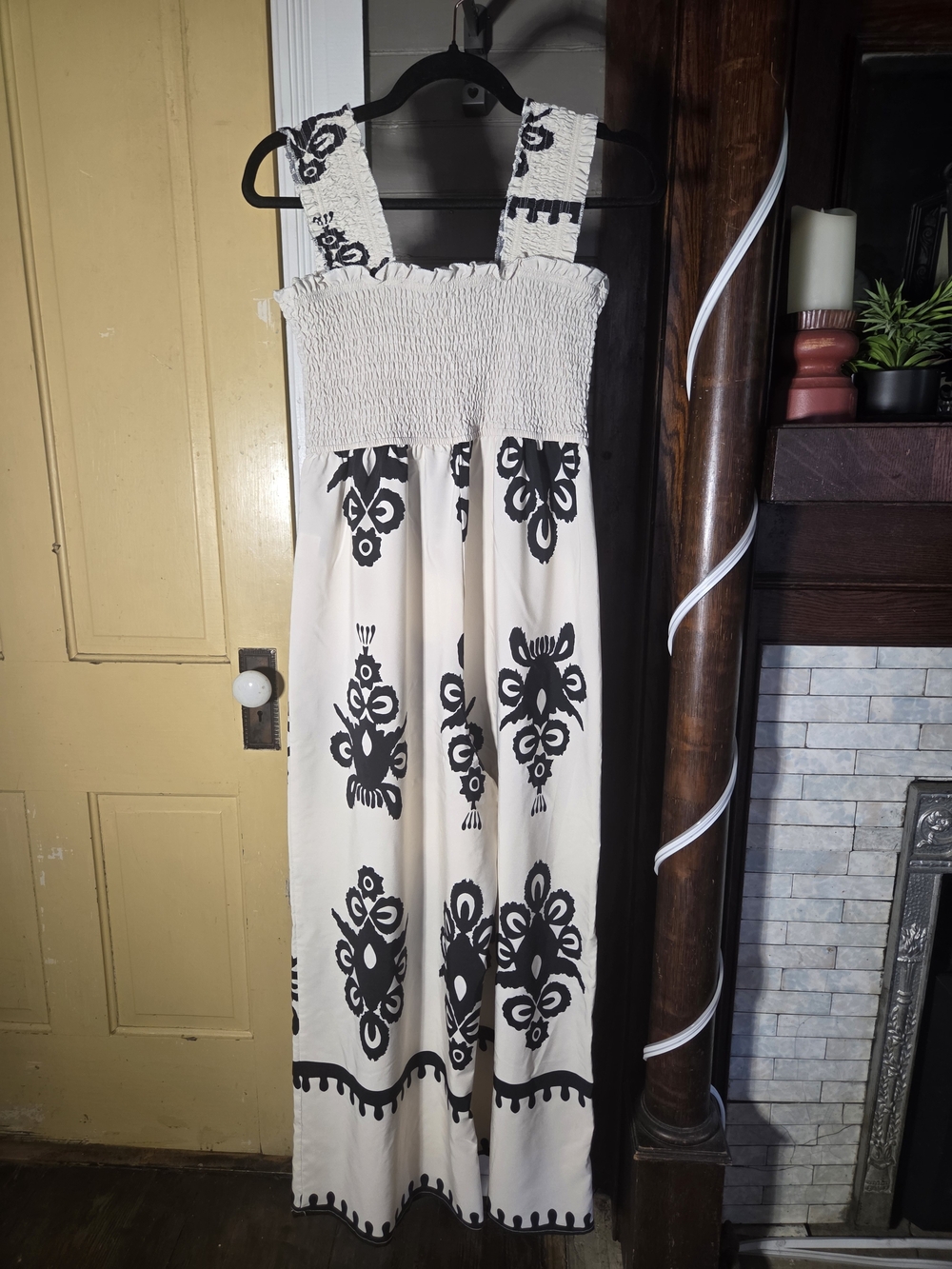 Smocked Ivory and Black Printed Jumper